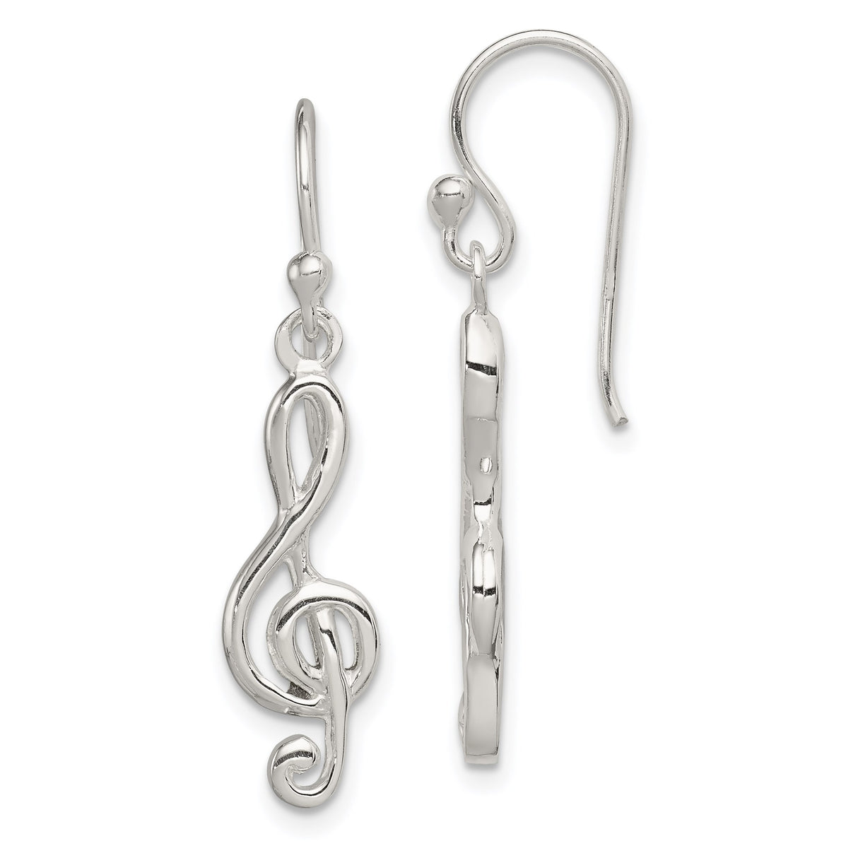 Sterling Silver Dangle Earrings, Treble Clef Musical Note Design for Women