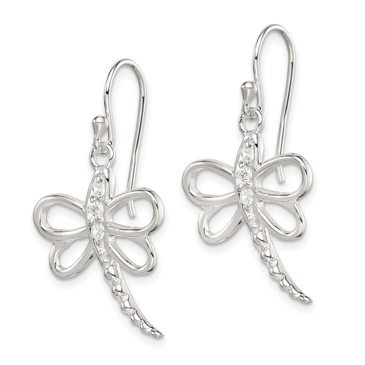 Sterling Silver Dragonfly Dangle Earrings with Cubic Zirconia and Open Wing Design