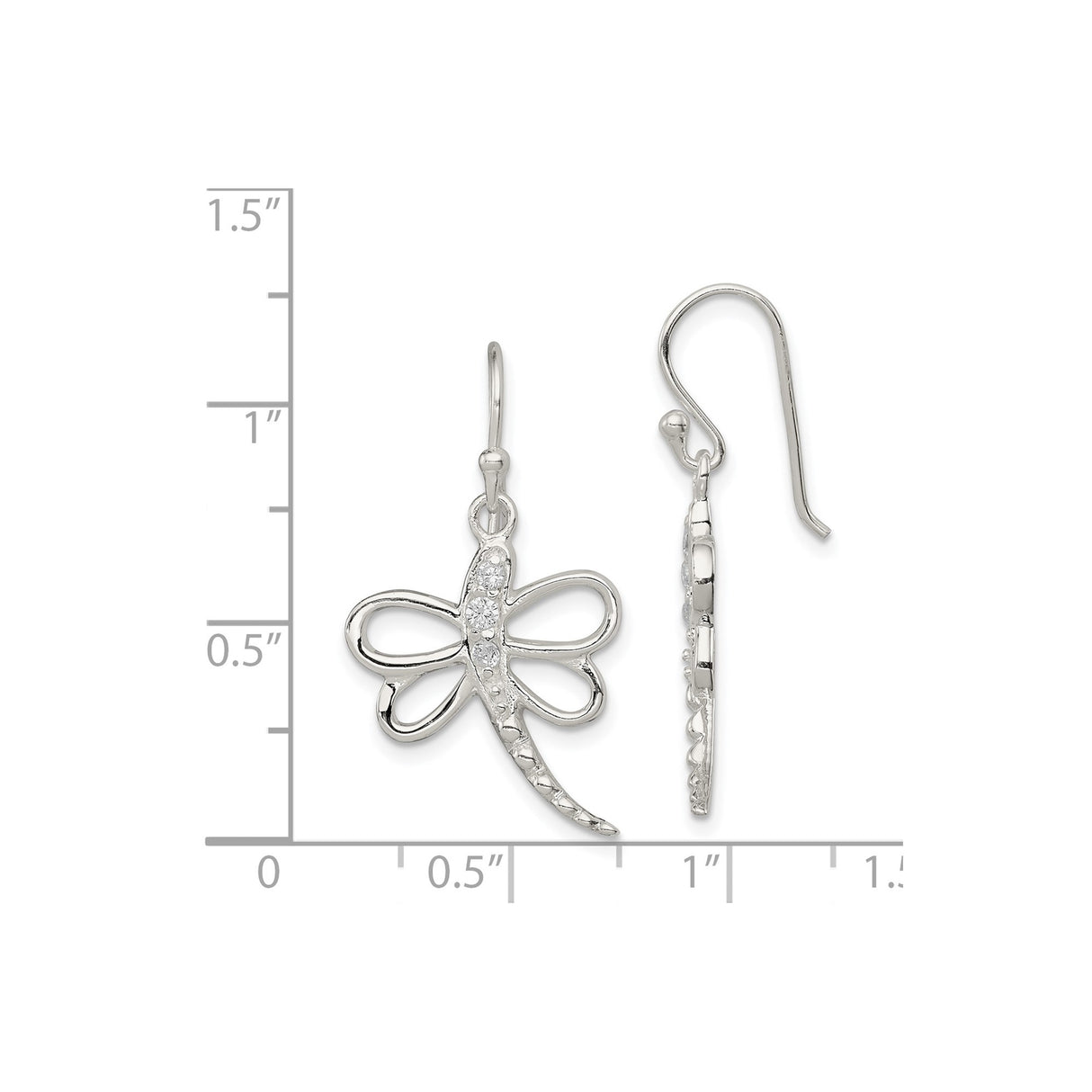 Sterling Silver Dragonfly Dangle Earrings with Cubic Zirconia and Open Wing Design