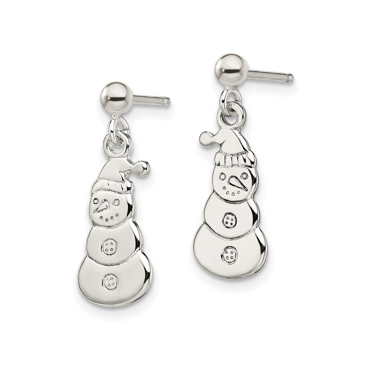 Sterling Silver Snowman Dangle Earrings with Santa Hat Holiday Design