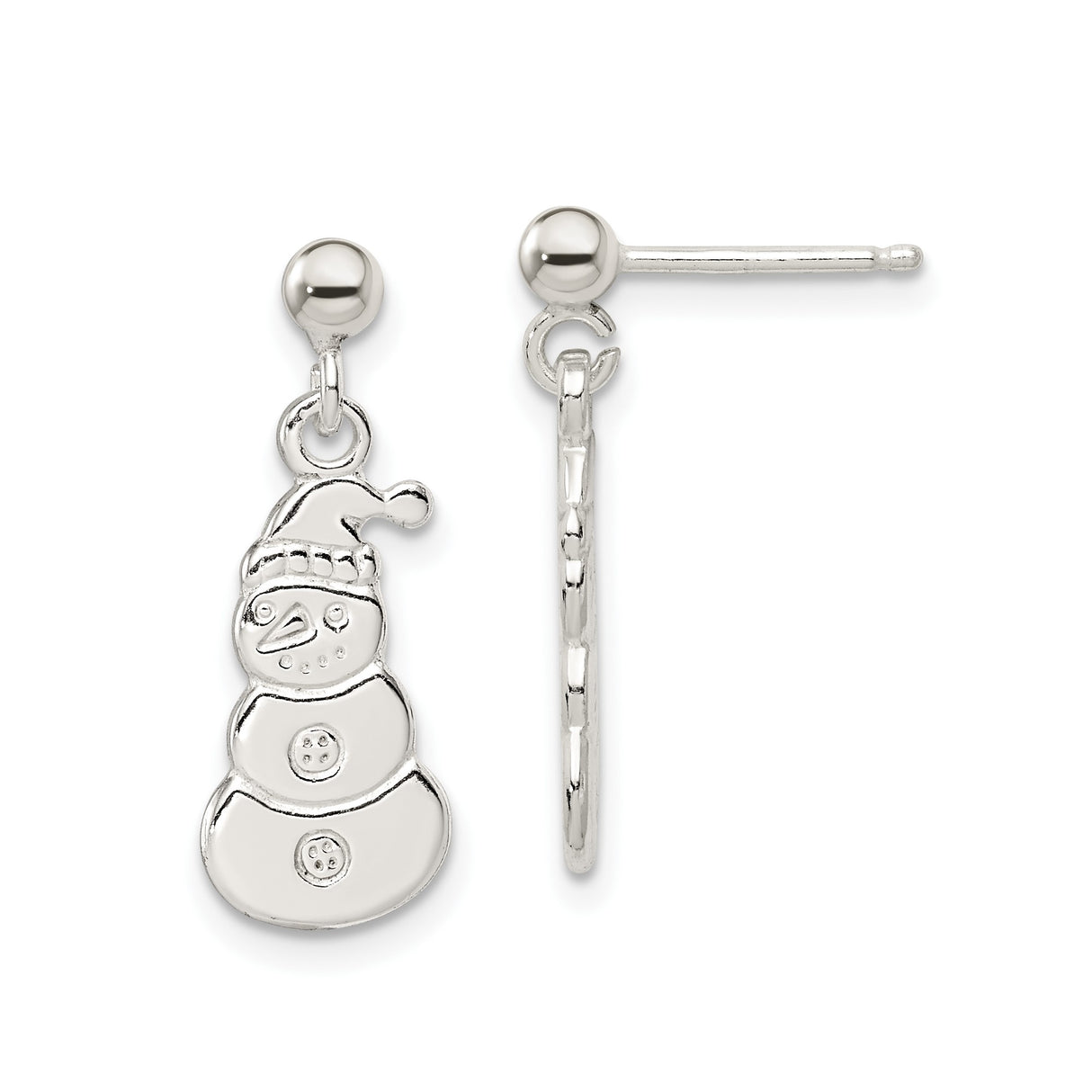 Sterling Silver Snowman Dangle Earrings with Santa Hat Holiday Design