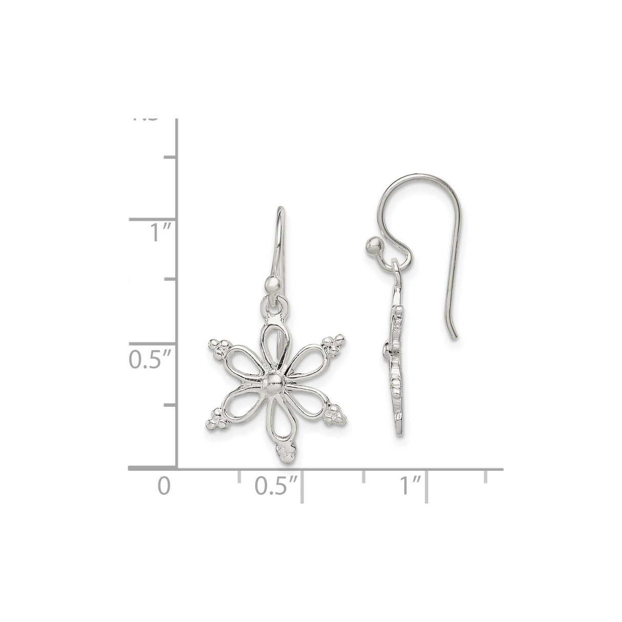 Sterling Silver Dangle Earrings with Openwork Flower and Beaded Accents