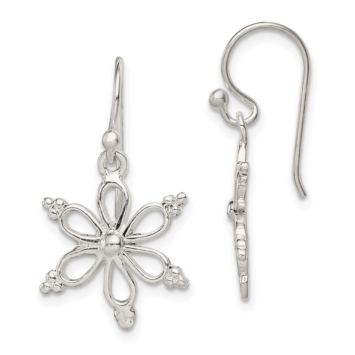 Sterling Silver Dangle Earrings with Openwork Flower and Beaded Accents