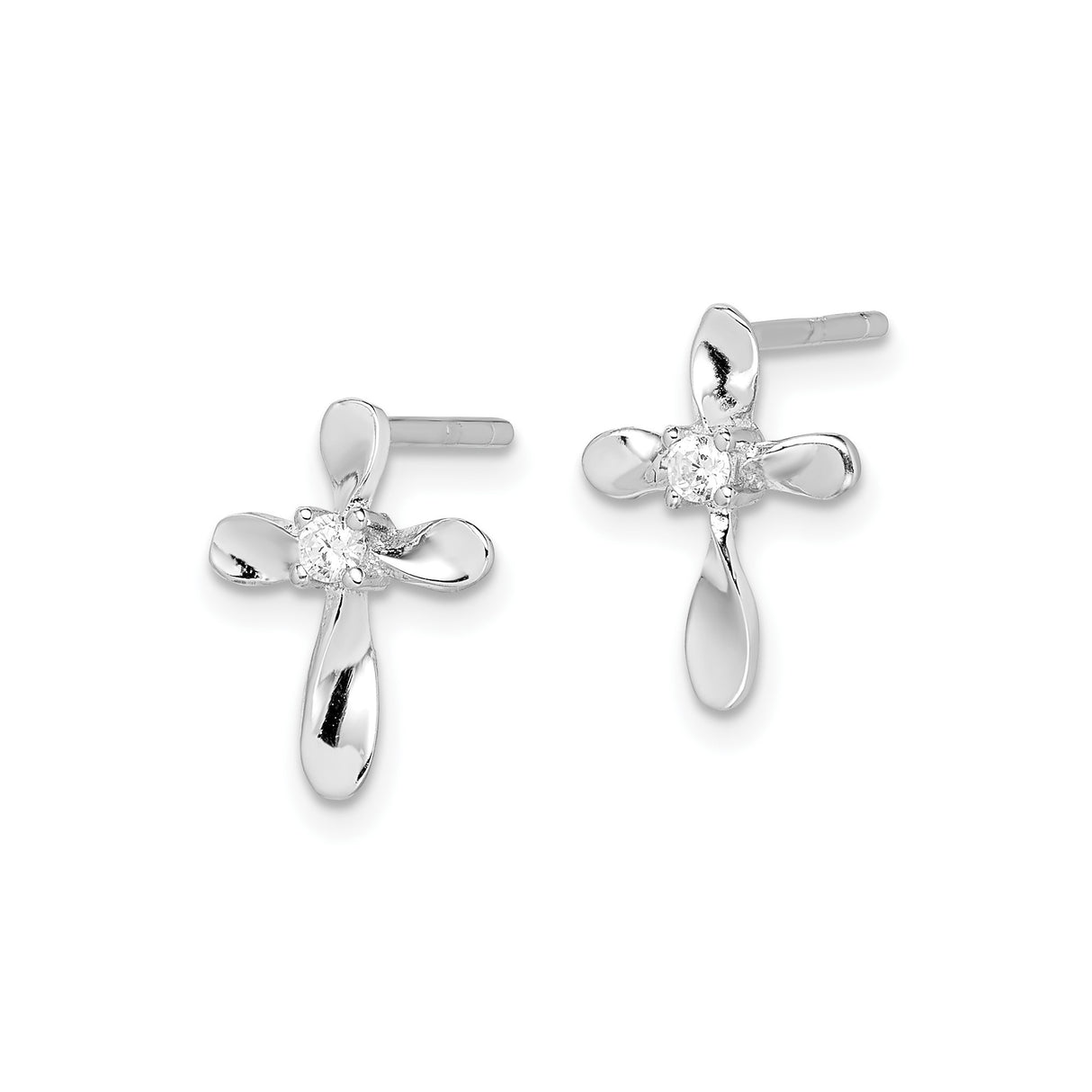 Sterling Silver Cross Pendant with Cubic Zirconia Accents and Rounded Edge Design