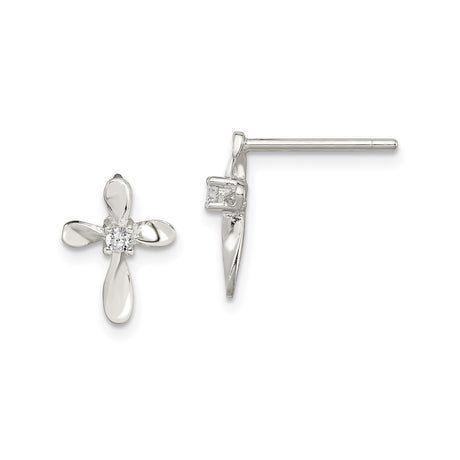 Sterling Silver Cross Pendant with Cubic Zirconia Accents and Rounded Edge Design