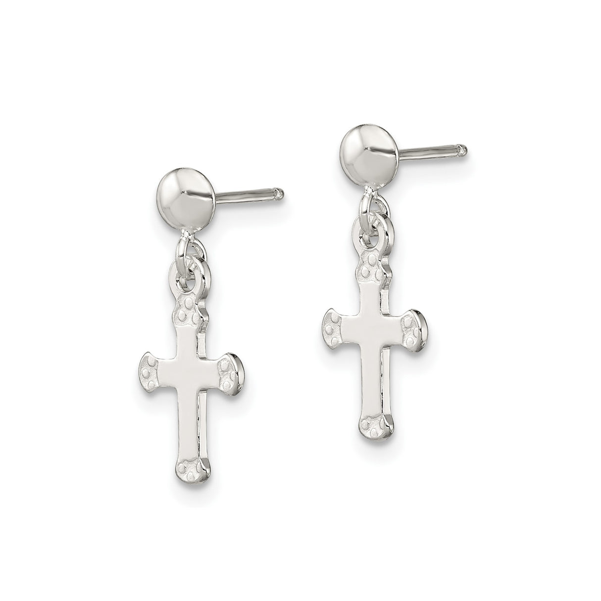 Sterling Silver Budded Cross Dangle Earrings, Polished Finish, Spiritual Minimalist Design