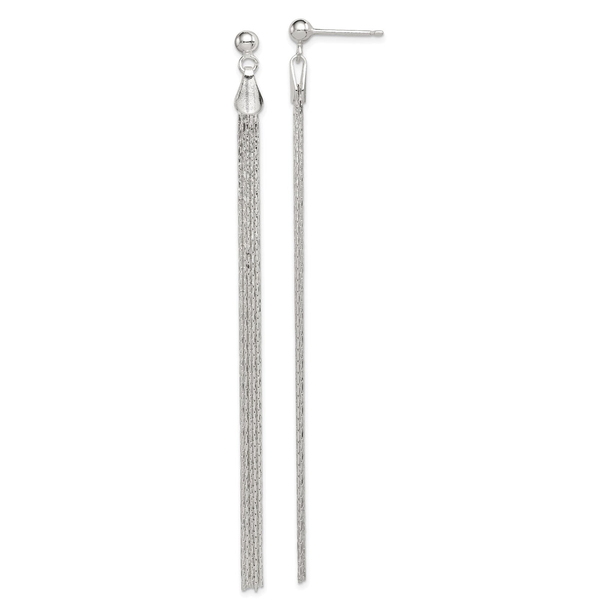 Sterling Silver Tassel Drop Earrings, Lightweight Multi-Strand Chain, Modern Linear Design