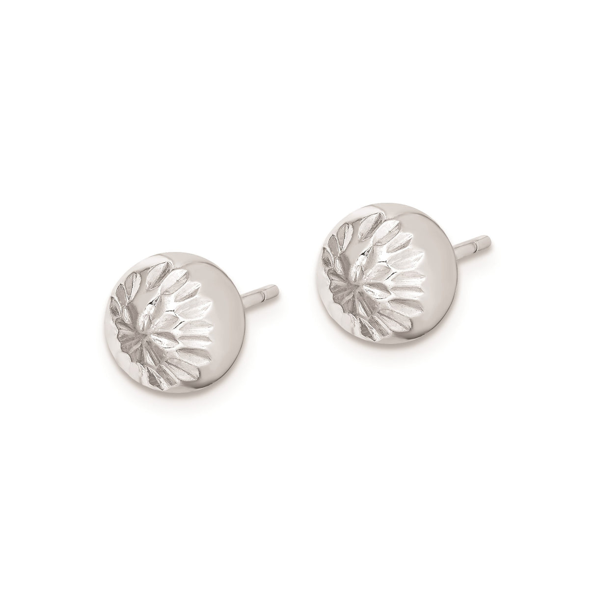 Sterling Silver Sunburst Stud Earrings, Faceted Round Design, Minimalist Style for Women or Unisex Wear