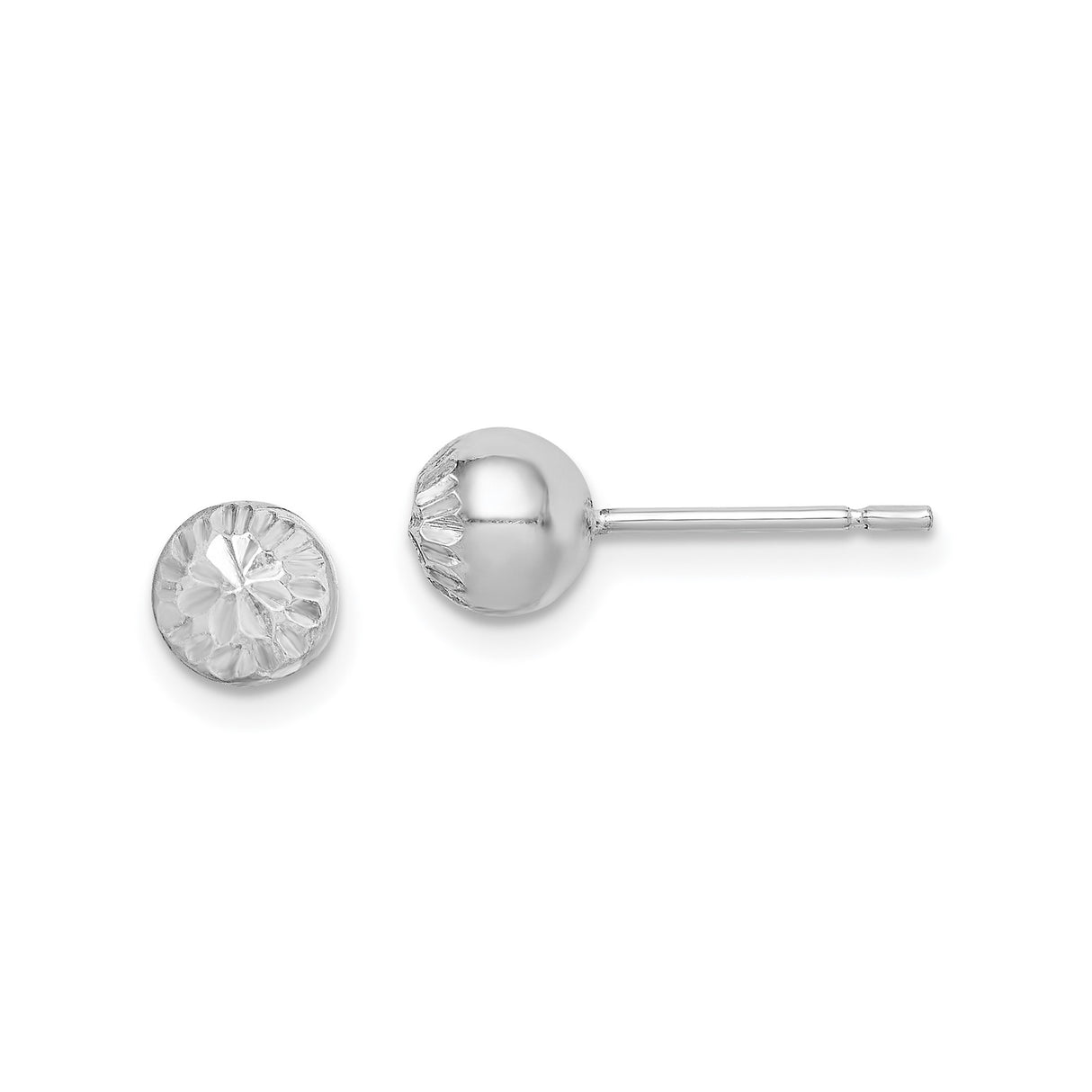 Sterling Silver Stud Earrings, Diamond Cut Floral Ball Design, 6mm Round Minimalist Style