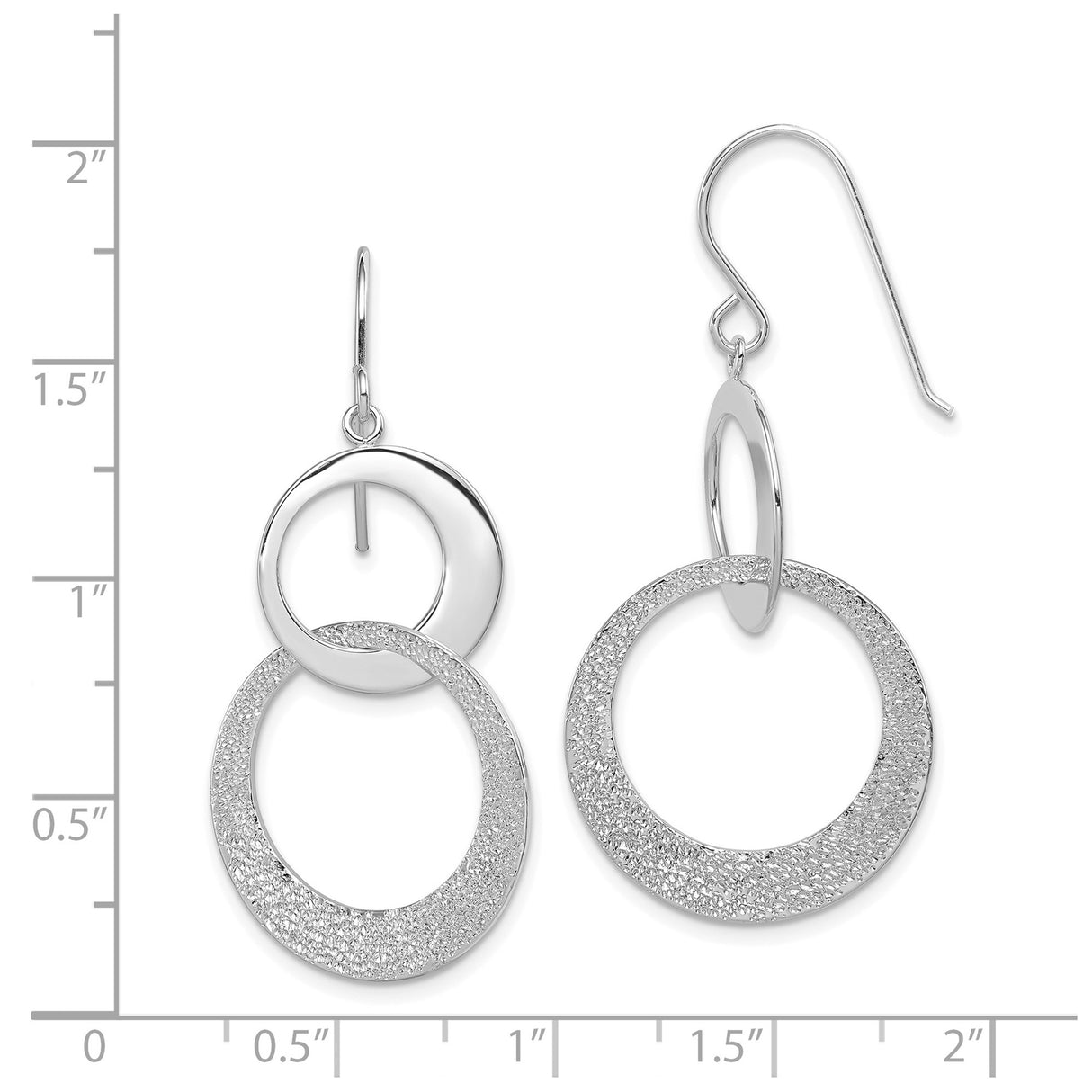Sterling Silver Dangle Earrings with Interlocking Open Circles, Polished and Textured Finish