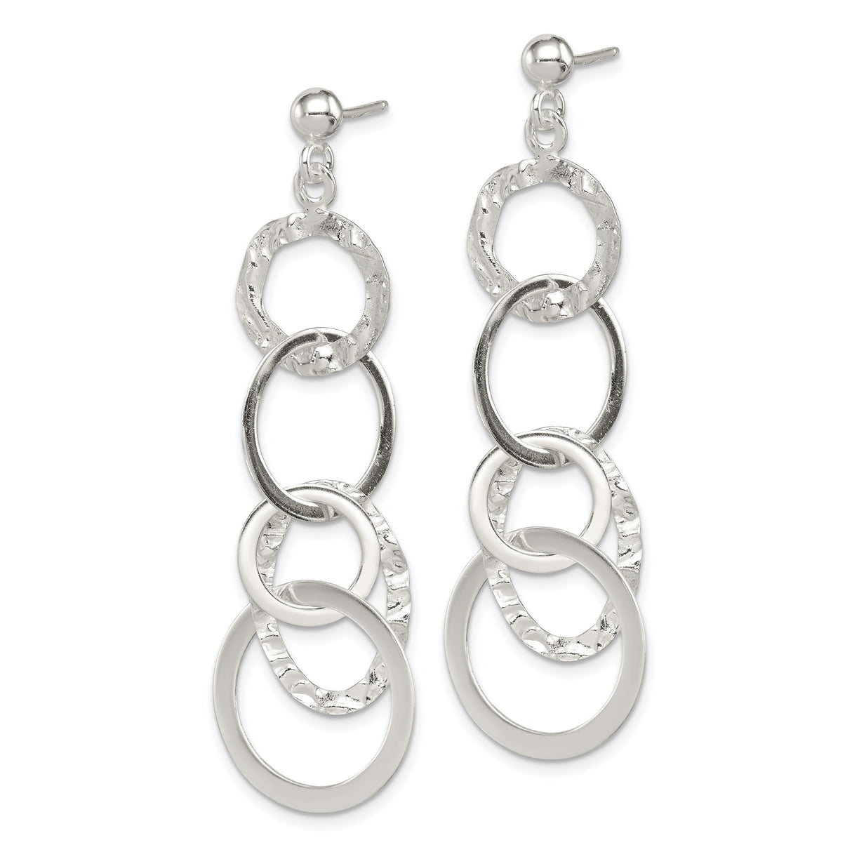 Sterling Silver Dangle Earrings with Interlocking Open Circles, Textured and Polished Finish