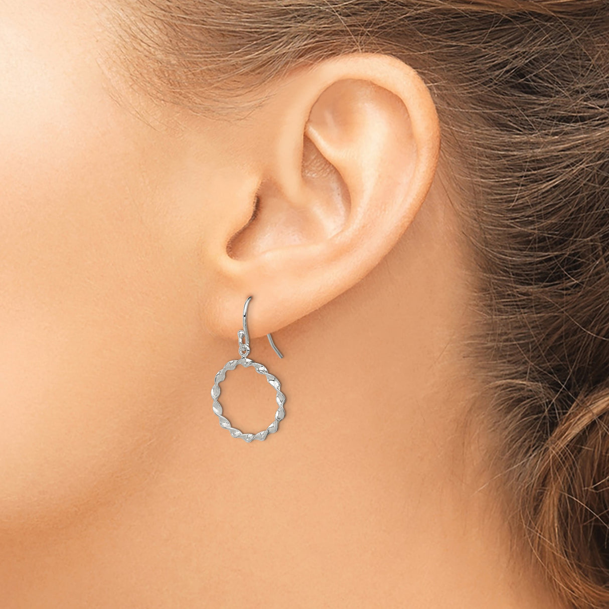 Sterling Silver Dangle Earrings with Twisted Rope Circle Design and Braided Texture