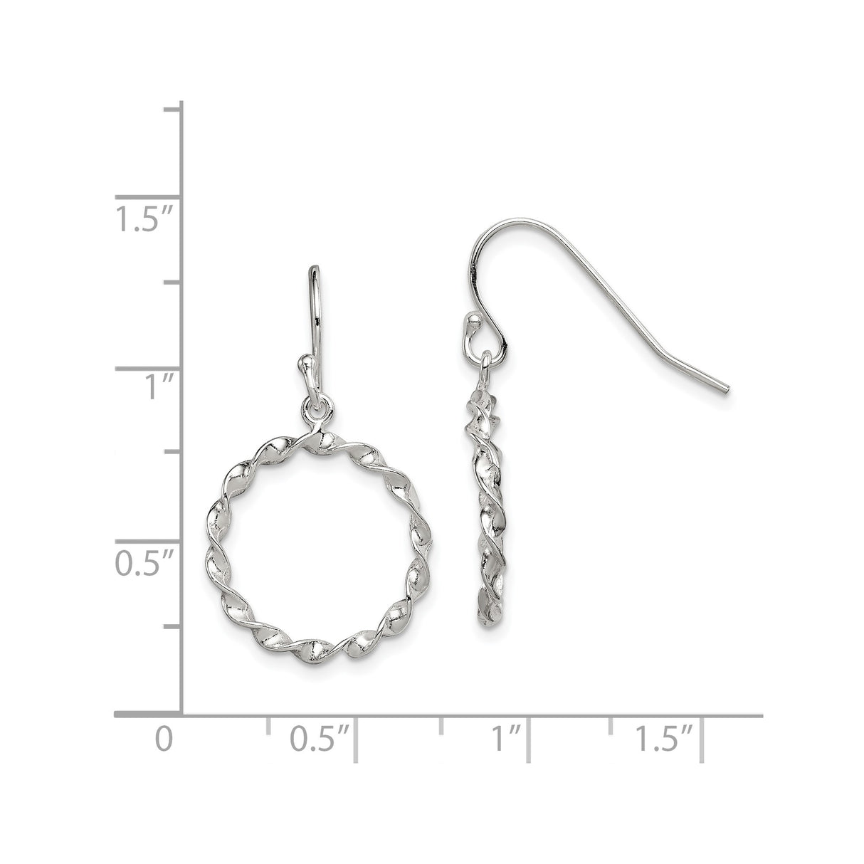 Sterling Silver Dangle Earrings with Twisted Rope Circle Design and Braided Texture