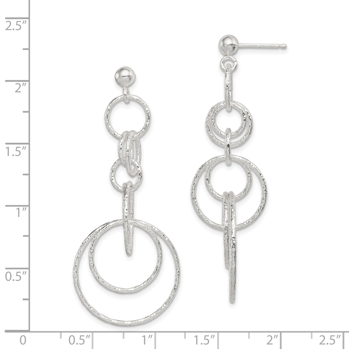 Sterling Silver Dangle Earrings with Interlocking Open Circles and Hammered Finish
