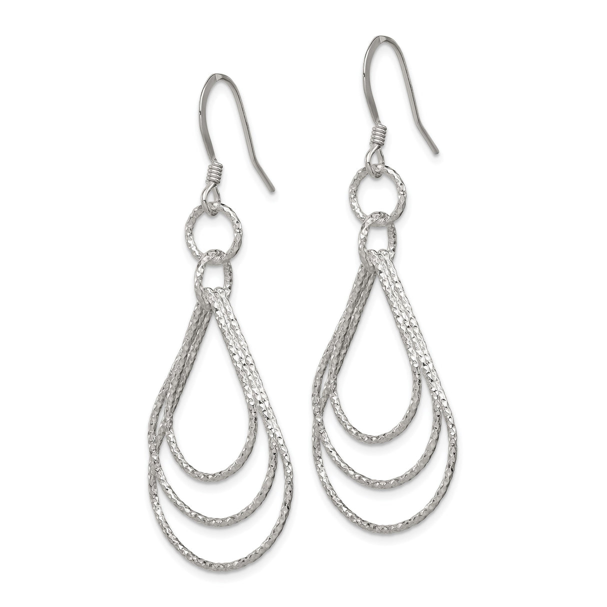 Sterling Silver Dangle Earrings with Triple Open Teardrop Design and Textured Finish