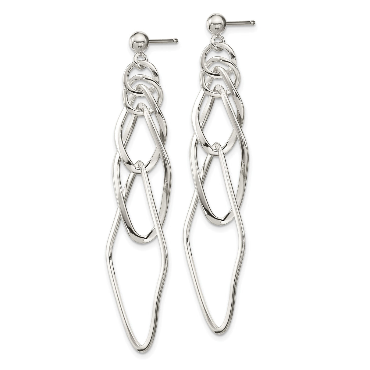 Sterling Silver Dangle Earrings with Interlocking Geometric Open Shapes, Modern Abstract Design