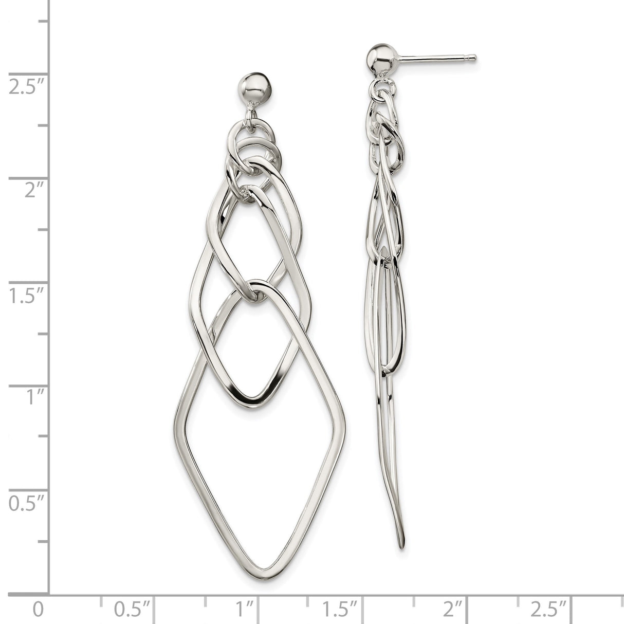 Sterling Silver Dangle Earrings with Interlocking Geometric Open Shapes, Modern Abstract Design
