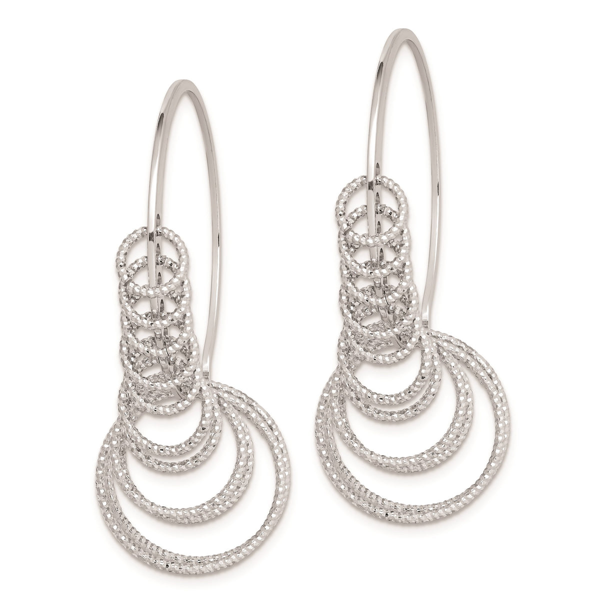 Sterling Silver Dangle Hoop Earrings with Hammered Multi-Circle Fringe Design
