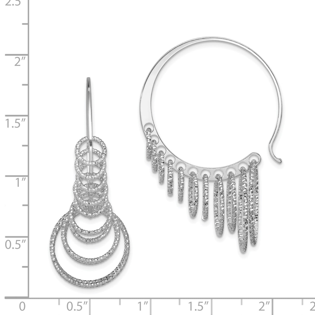 Sterling Silver Dangle Hoop Earrings with Hammered Multi-Circle Fringe Design