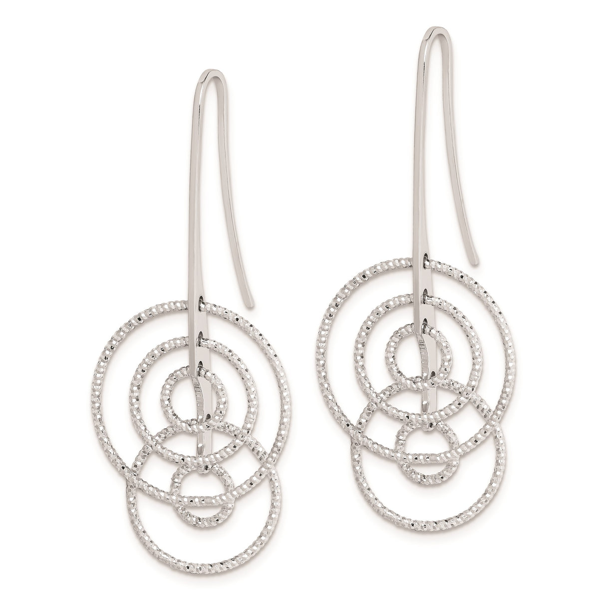 Sterling Silver Dangle Earrings with Layered Open Circles and Textured Finish