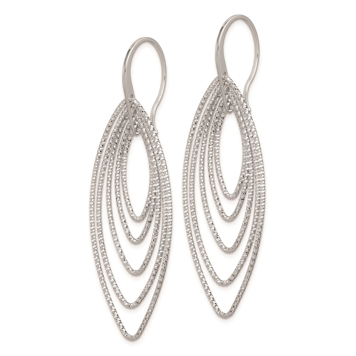Sterling Silver Dangle Earrings with Layered Marquise-Shaped Chains, Lightweight Long Drop Design
