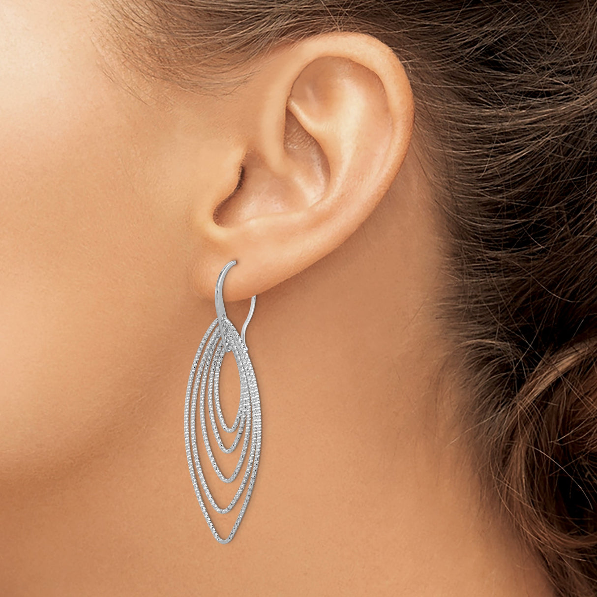 Sterling Silver Dangle Earrings with Layered Marquise-Shaped Chains, Lightweight Long Drop Design