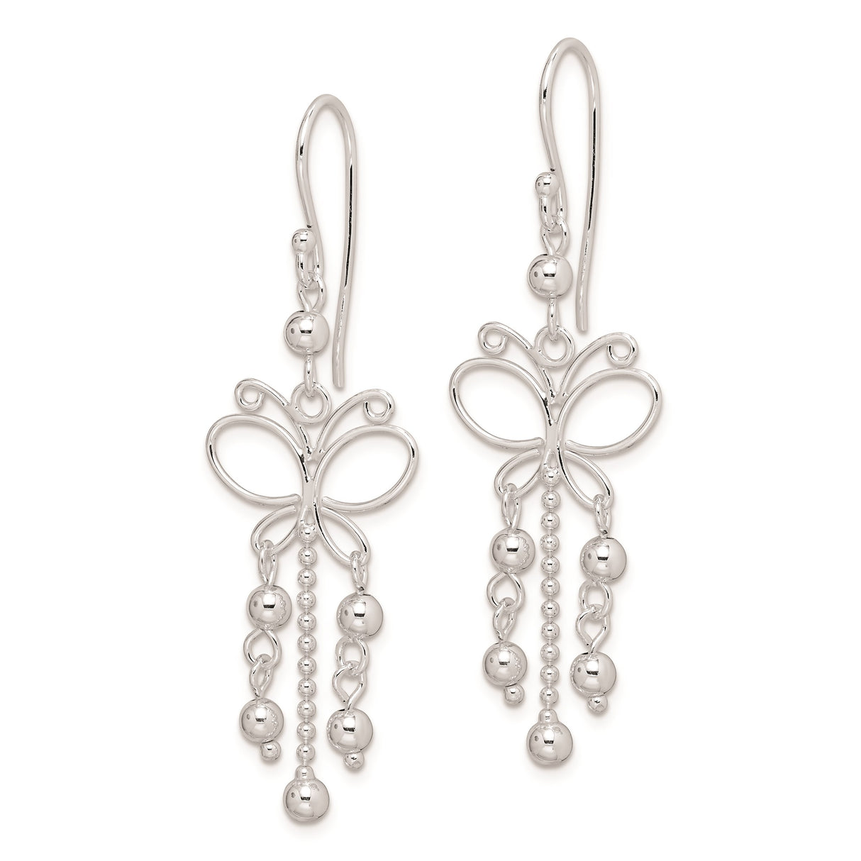 Sterling Silver Dangle Earrings with Openwork Butterfly Design and Bead Accents