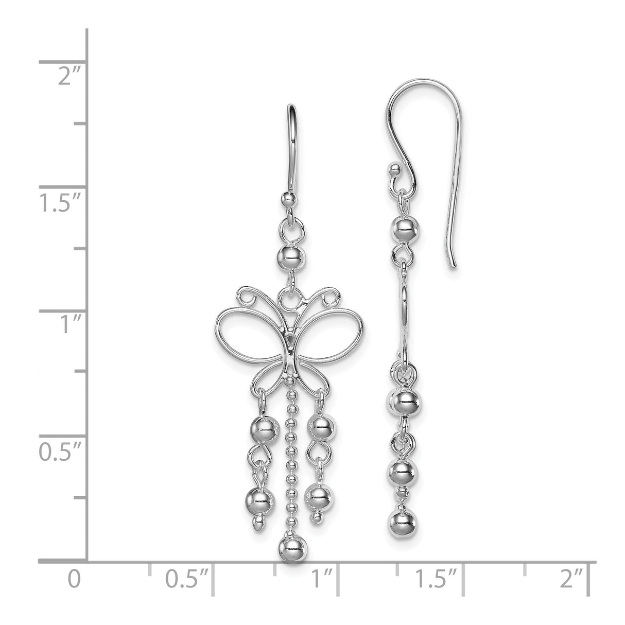 Sterling Silver Dangle Earrings with Openwork Butterfly Design and Bead Accents