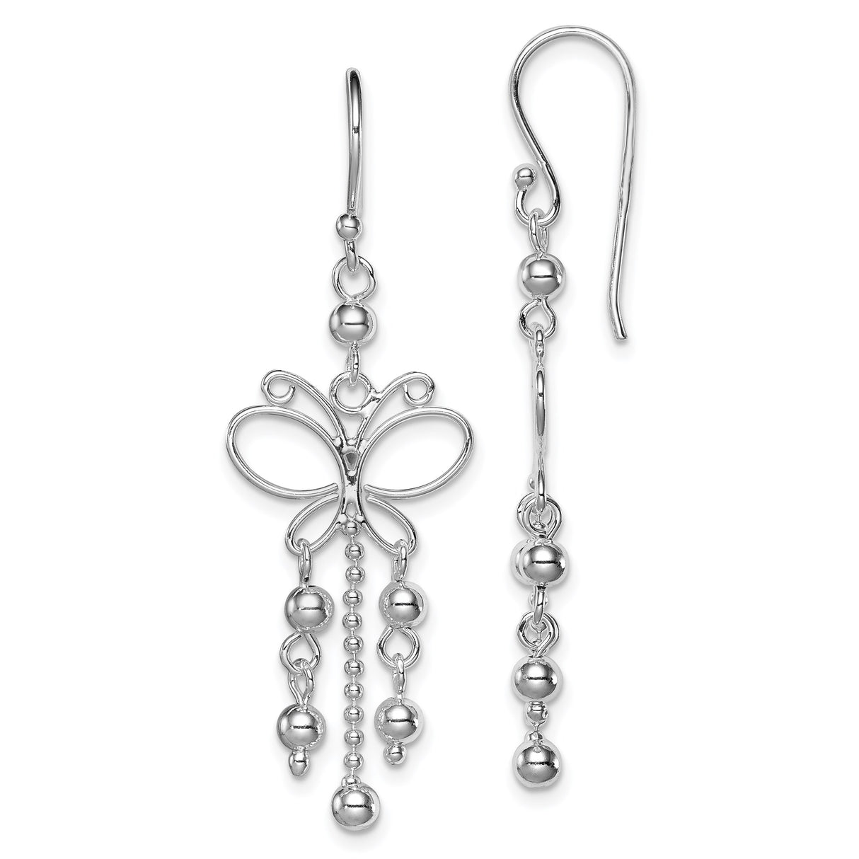 Sterling Silver Dangle Earrings with Openwork Butterfly Design and Bead Accents
