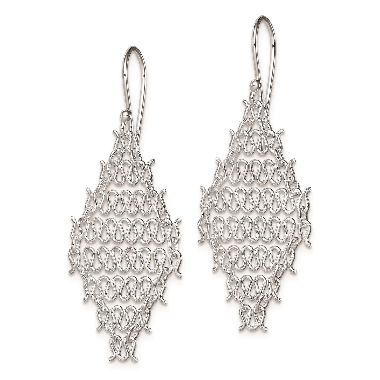 Sterling Silver Dangle Earrings with Interlocking Loop Mesh Design, Boho Drop Style for Women