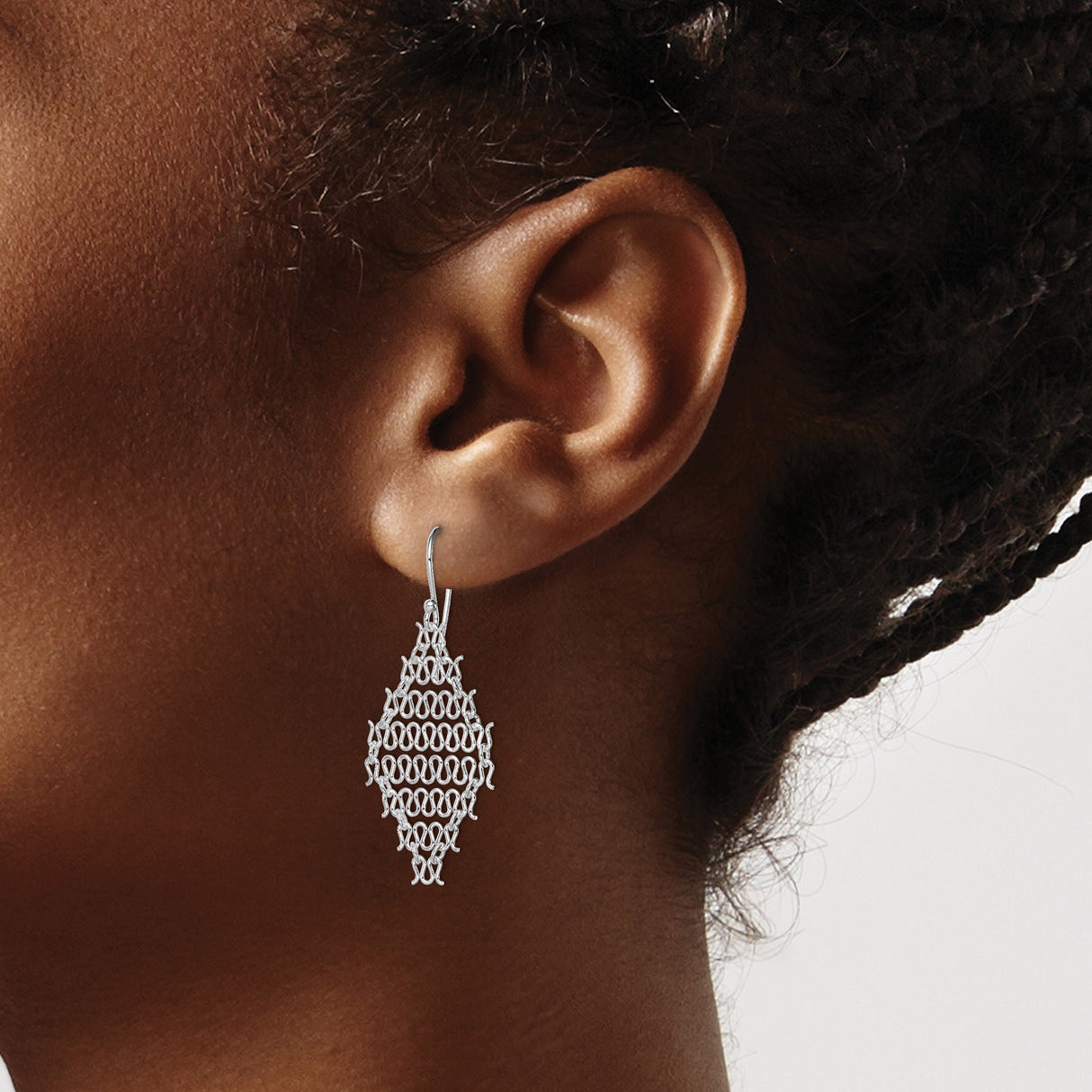 Sterling Silver Dangle Earrings with Interlocking Loop Mesh Design, Boho Drop Style for Women