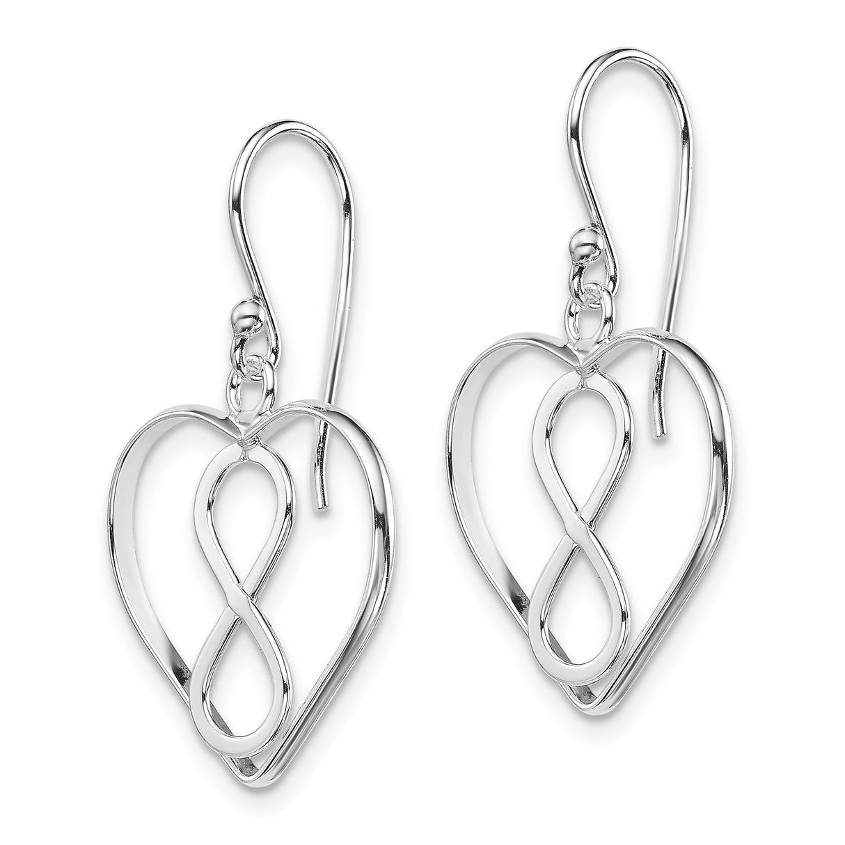 Sterling Silver Infinity Heart Dangle Earrings, Open Heart Design for Women