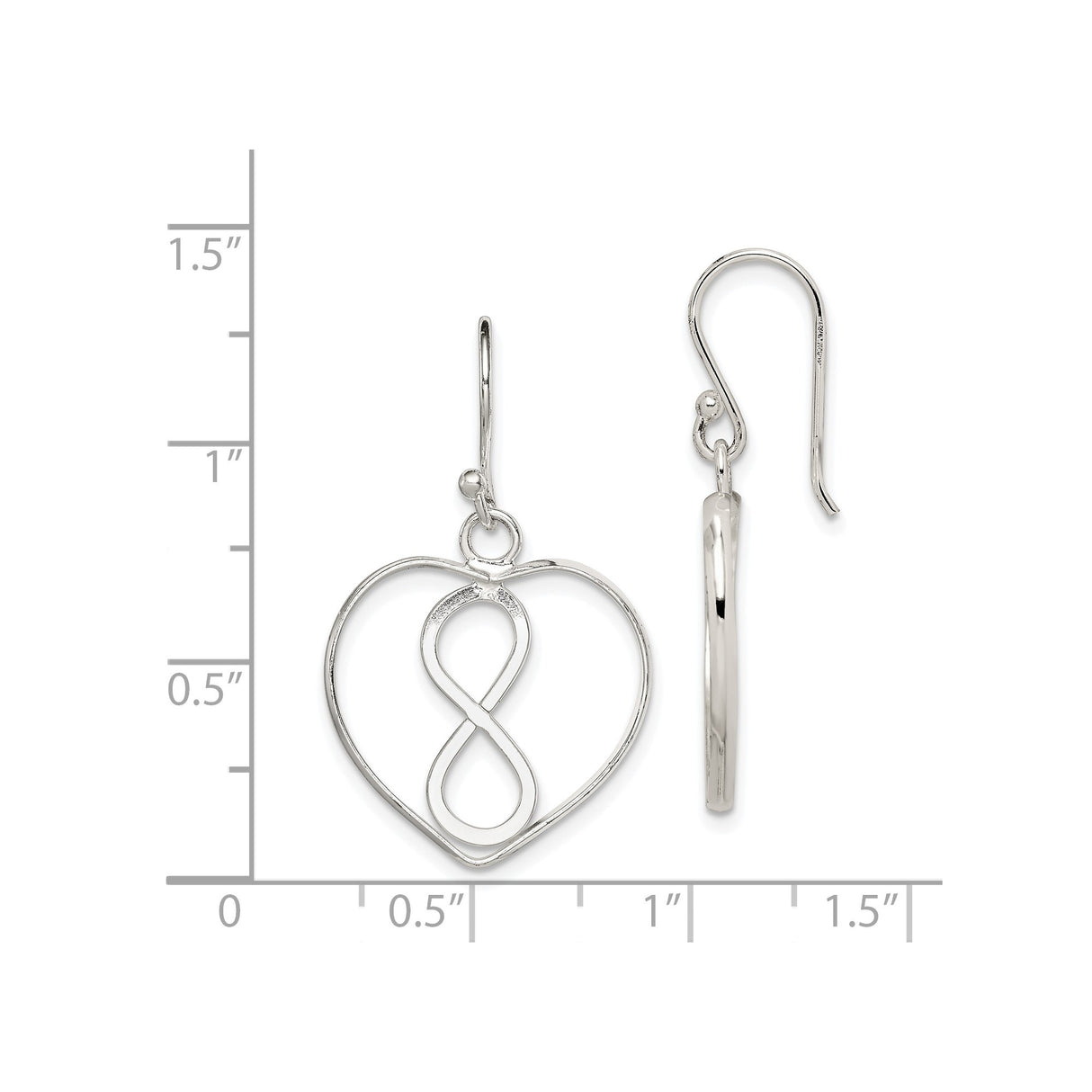 Sterling Silver Infinity Heart Dangle Earrings, Open Heart Design for Women
