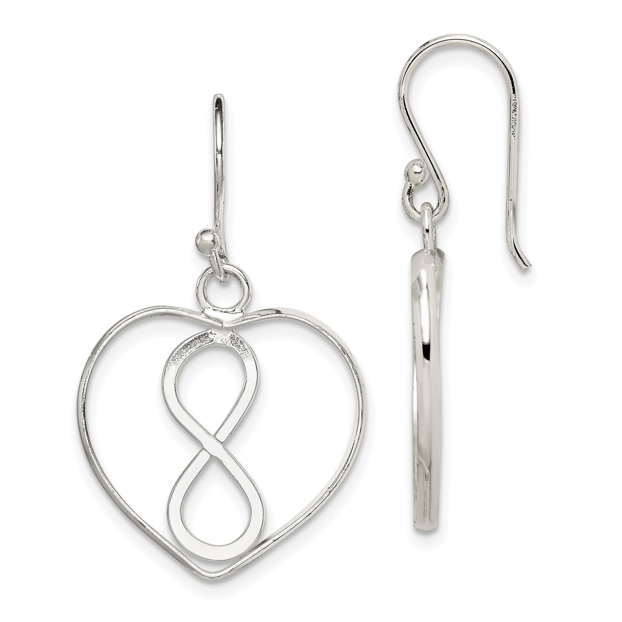Sterling Silver Infinity Heart Dangle Earrings, Open Heart Design for Women