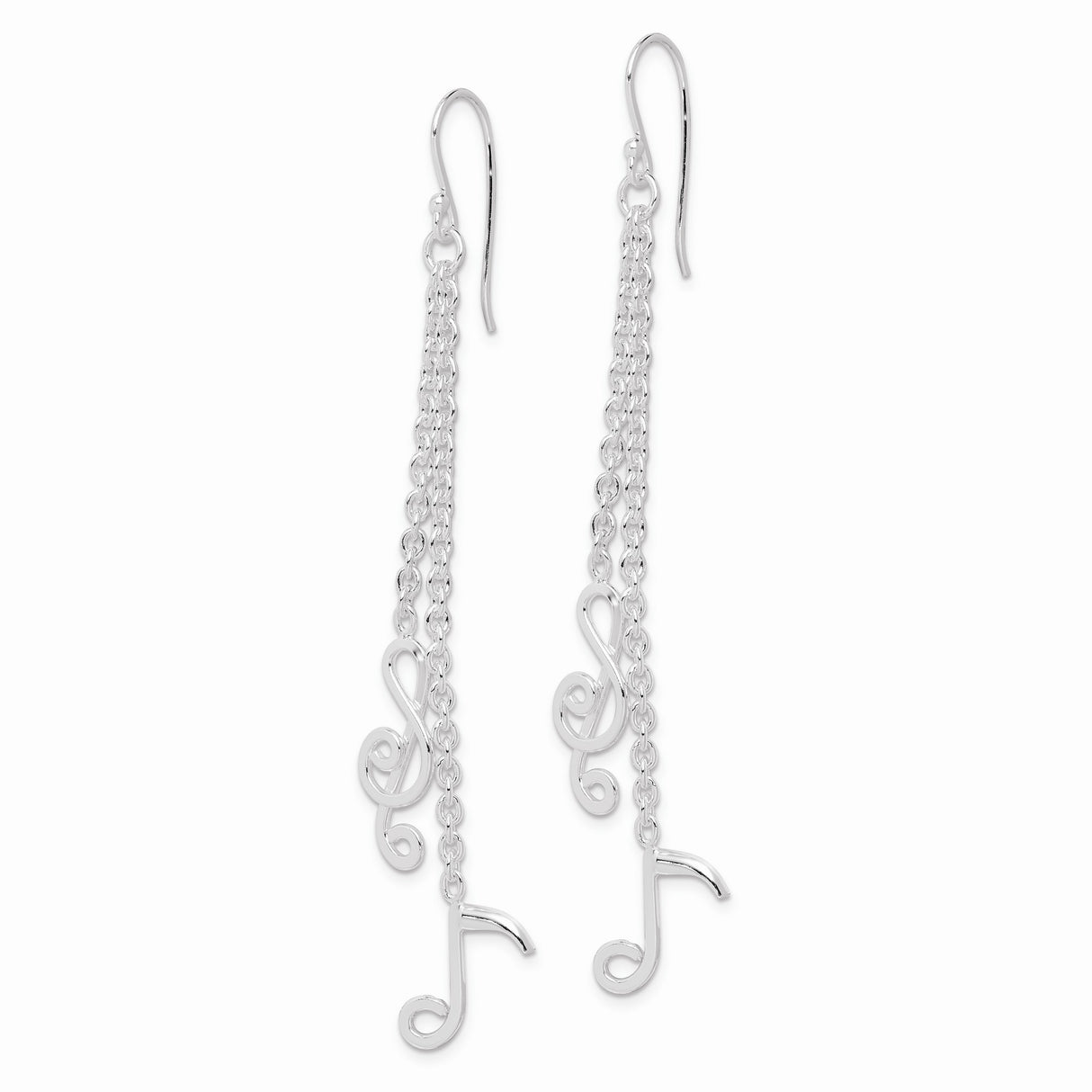 Sterling Silver Dangle Earrings with Treble Clef and Musical Note Charms on Chains