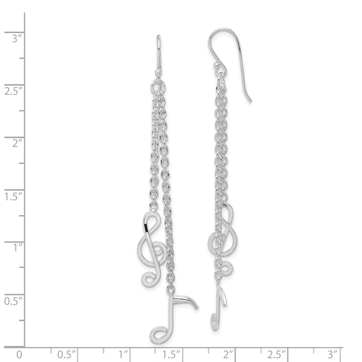 Sterling Silver Dangle Earrings with Treble Clef and Musical Note Charms on Chains