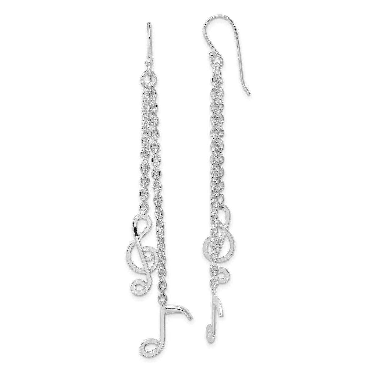 Sterling Silver Dangle Earrings with Treble Clef and Musical Note Charms on Chains