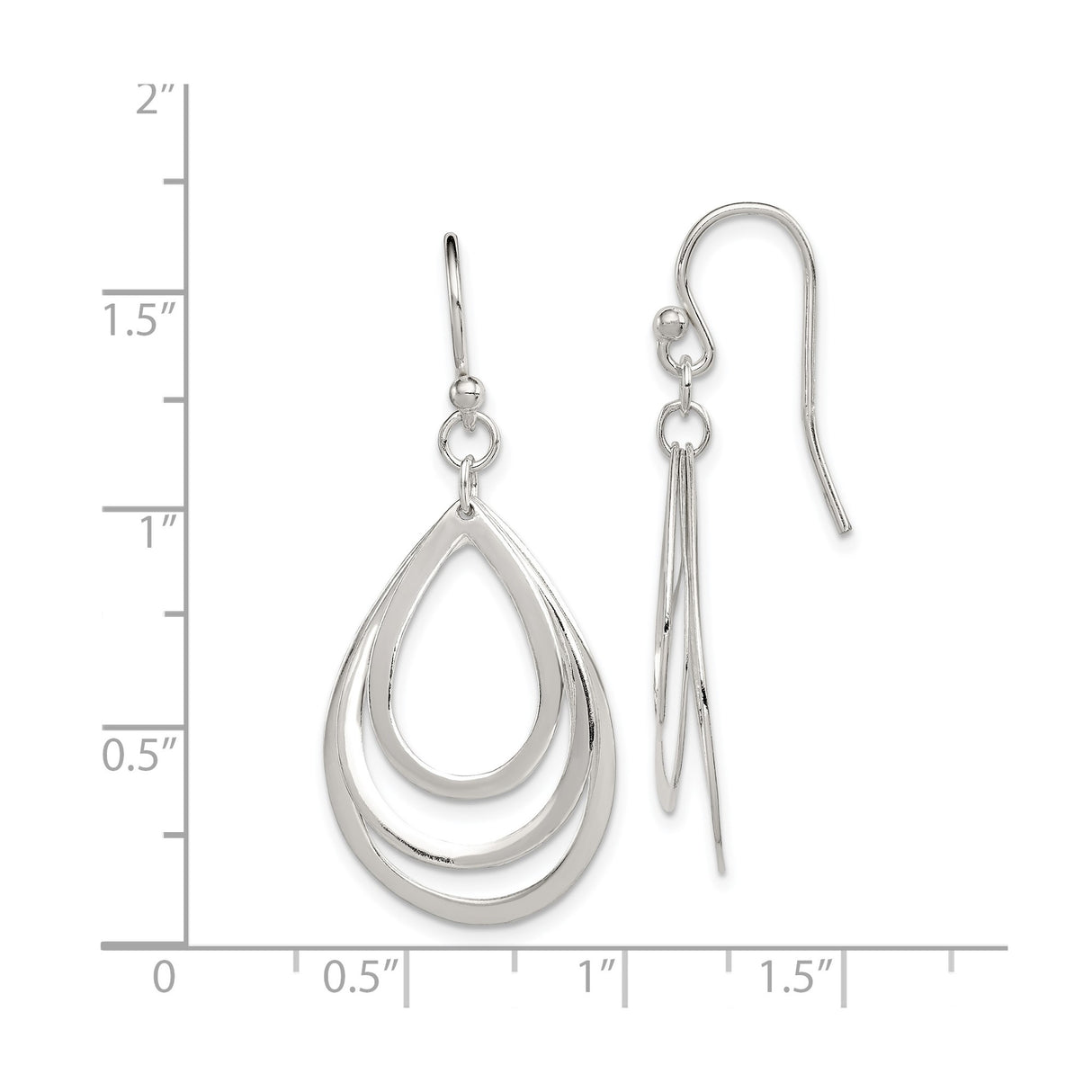 Sterling Silver Dangle Earrings with Triple Open Teardrop Loops, Polished Minimalist Design