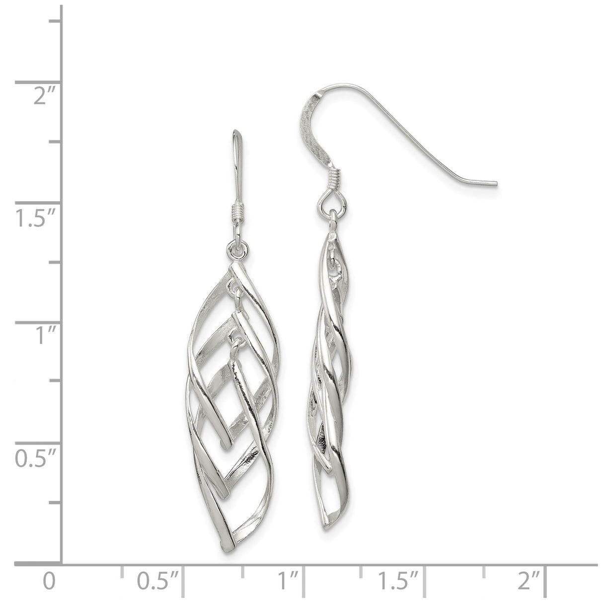 Sterling Silver Dangle Earrings with Twisted Openwork Leaf Design