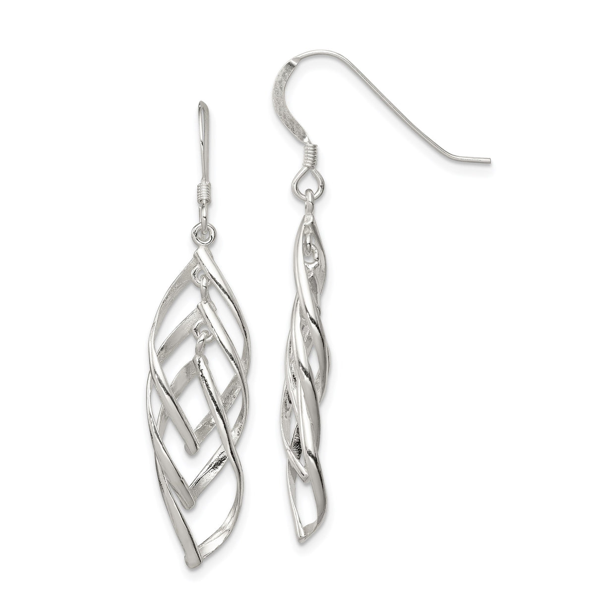 Sterling Silver Dangle Earrings with Twisted Openwork Leaf Design