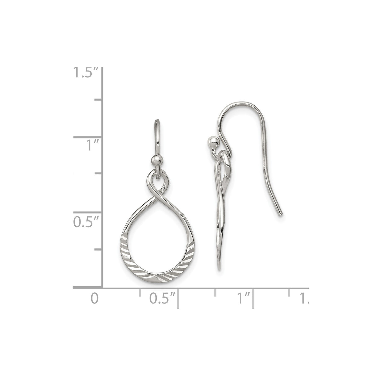 Sterling Silver Infinity Drop Earrings with Open Teardrop Loops and Etched Accents