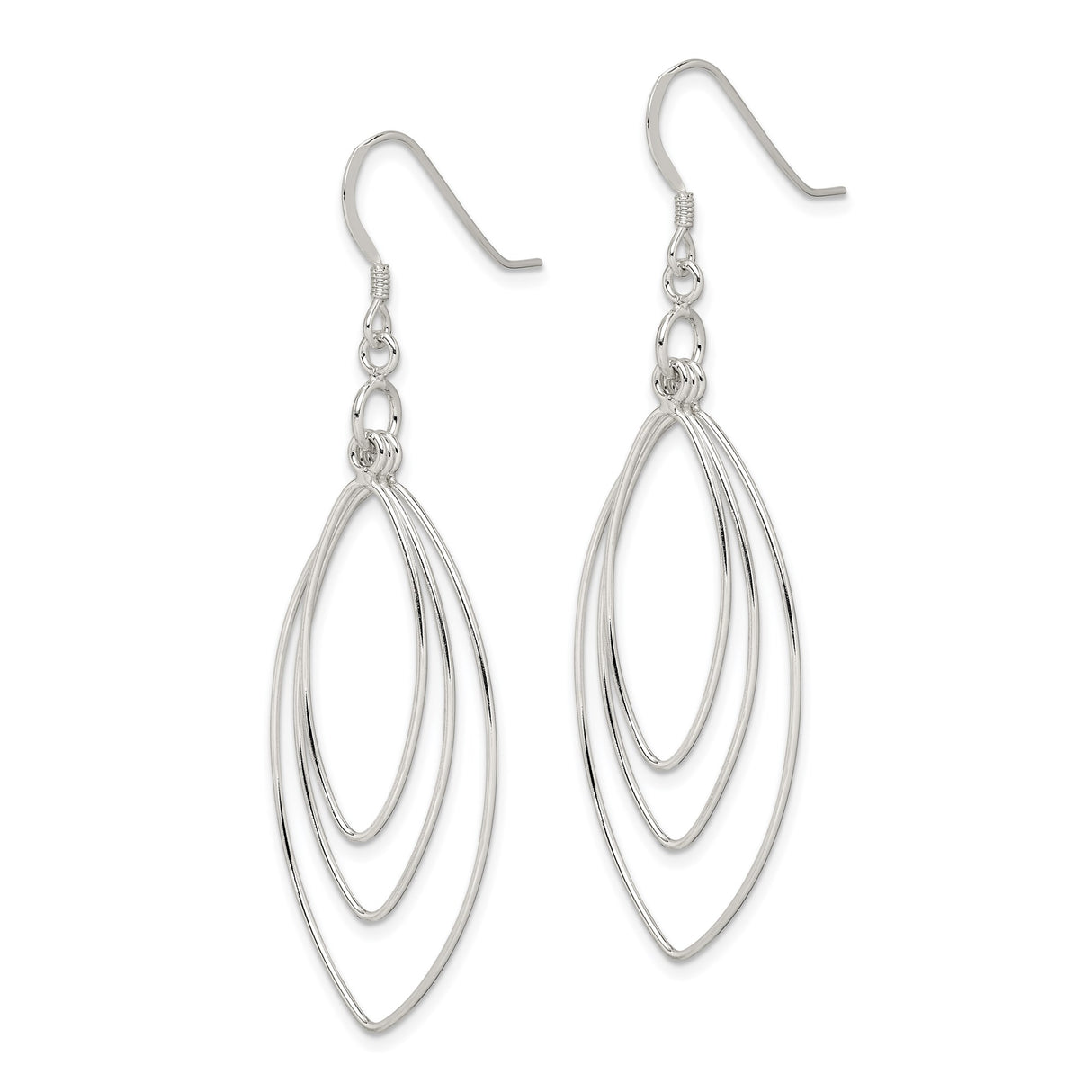 Sterling Silver Marquise Shape Dangle Earrings with Layered Open Wire Design