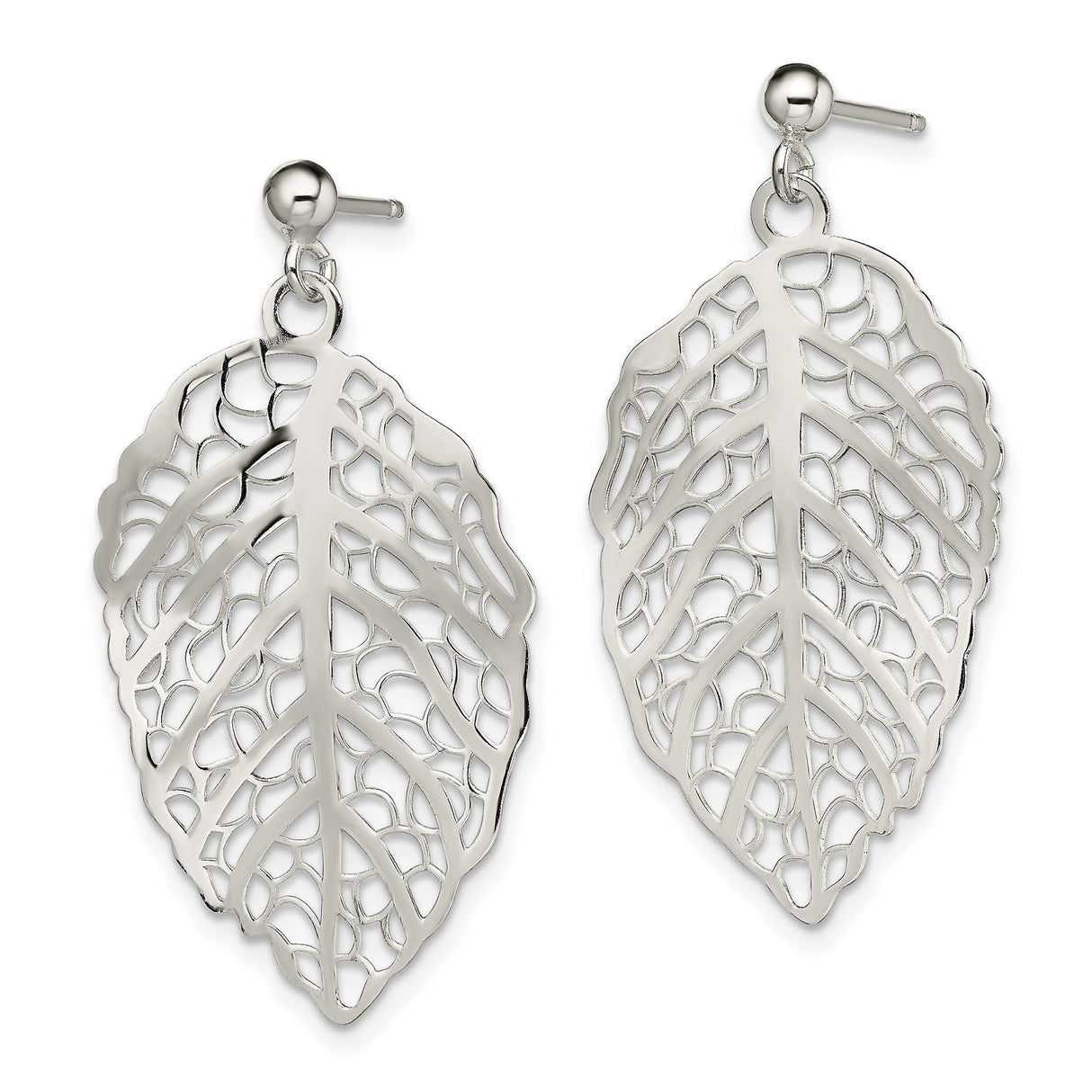 Sterling Silver Dangle Earrings with Leaf Filigree Design, Botanical Nature-Inspired Jewelry for Women