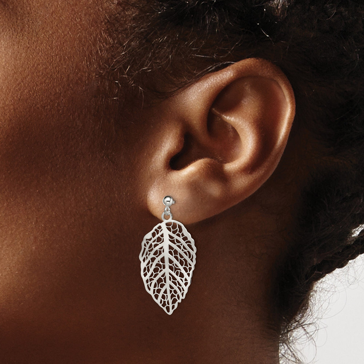 Sterling Silver Dangle Earrings with Leaf Filigree Design, Botanical Nature-Inspired Jewelry for Women