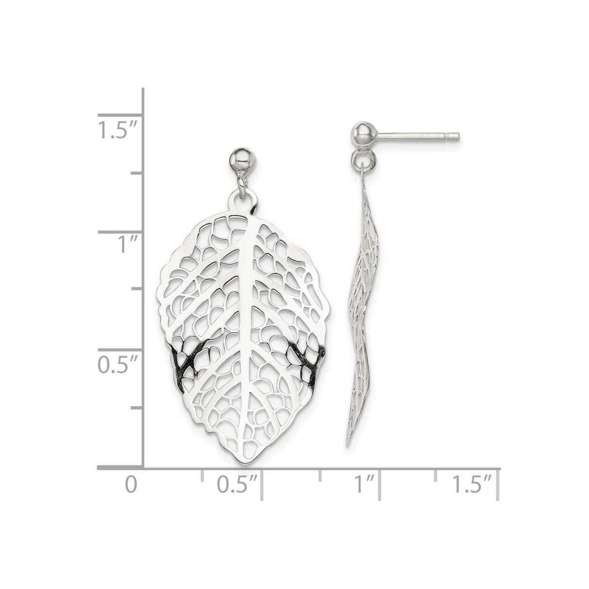 Sterling Silver Dangle Earrings with Leaf Filigree Design, Botanical Nature-Inspired Jewelry for Women