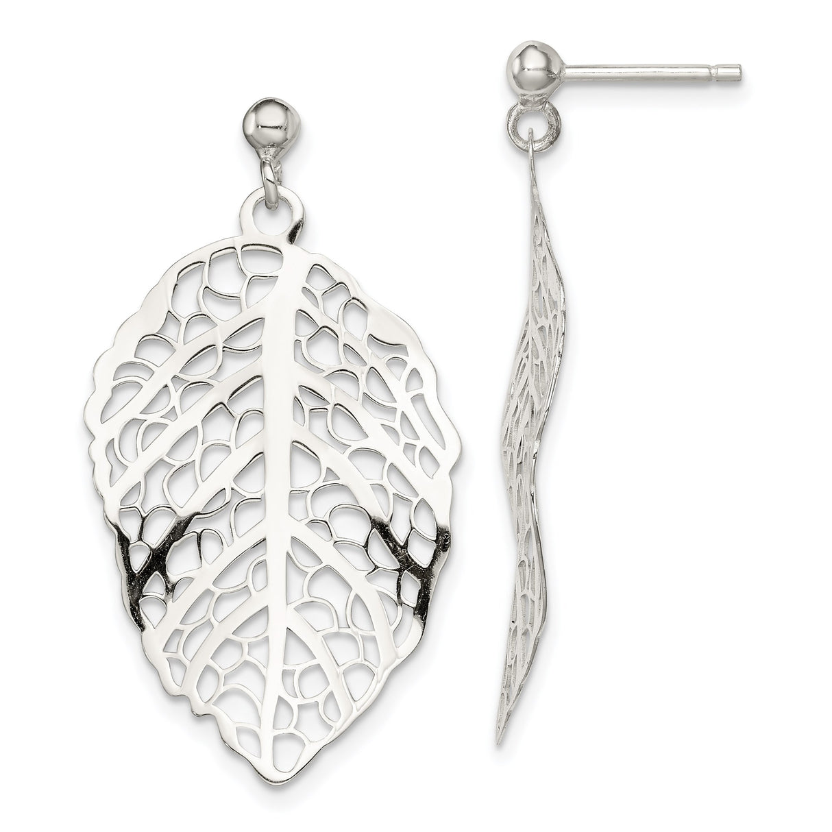 Sterling Silver Dangle Earrings with Leaf Filigree Design, Botanical Nature-Inspired Jewelry for Women
