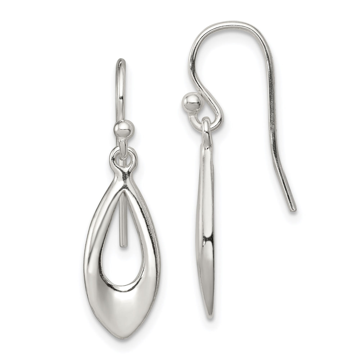 Sterling Silver Dangle Drop Earrings with Marquise Teardrop Shape, Minimalist Hook Design