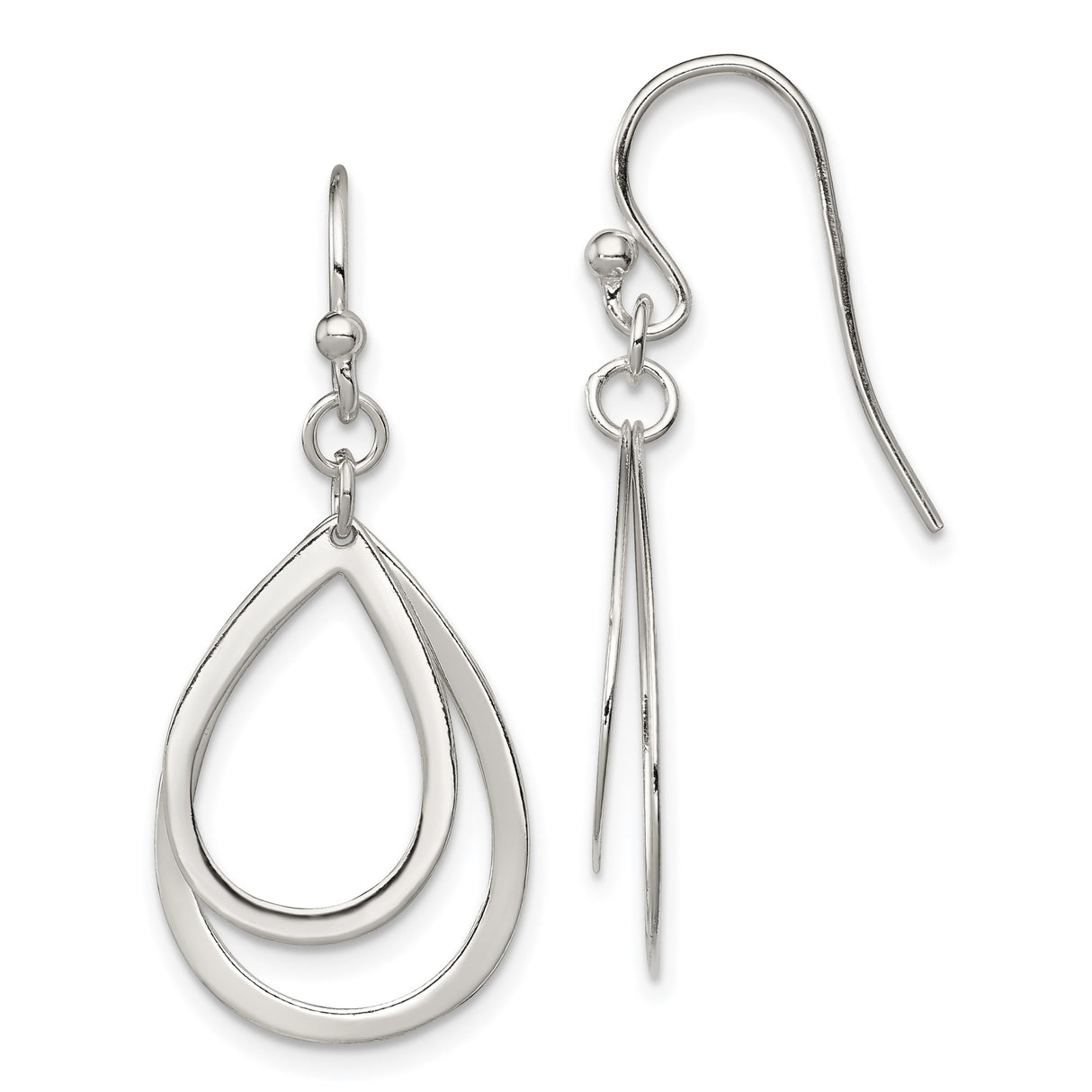 Sterling Silver Double Open Teardrop Dangle Earrings, Lightweight Polished Loops, Minimalist Design