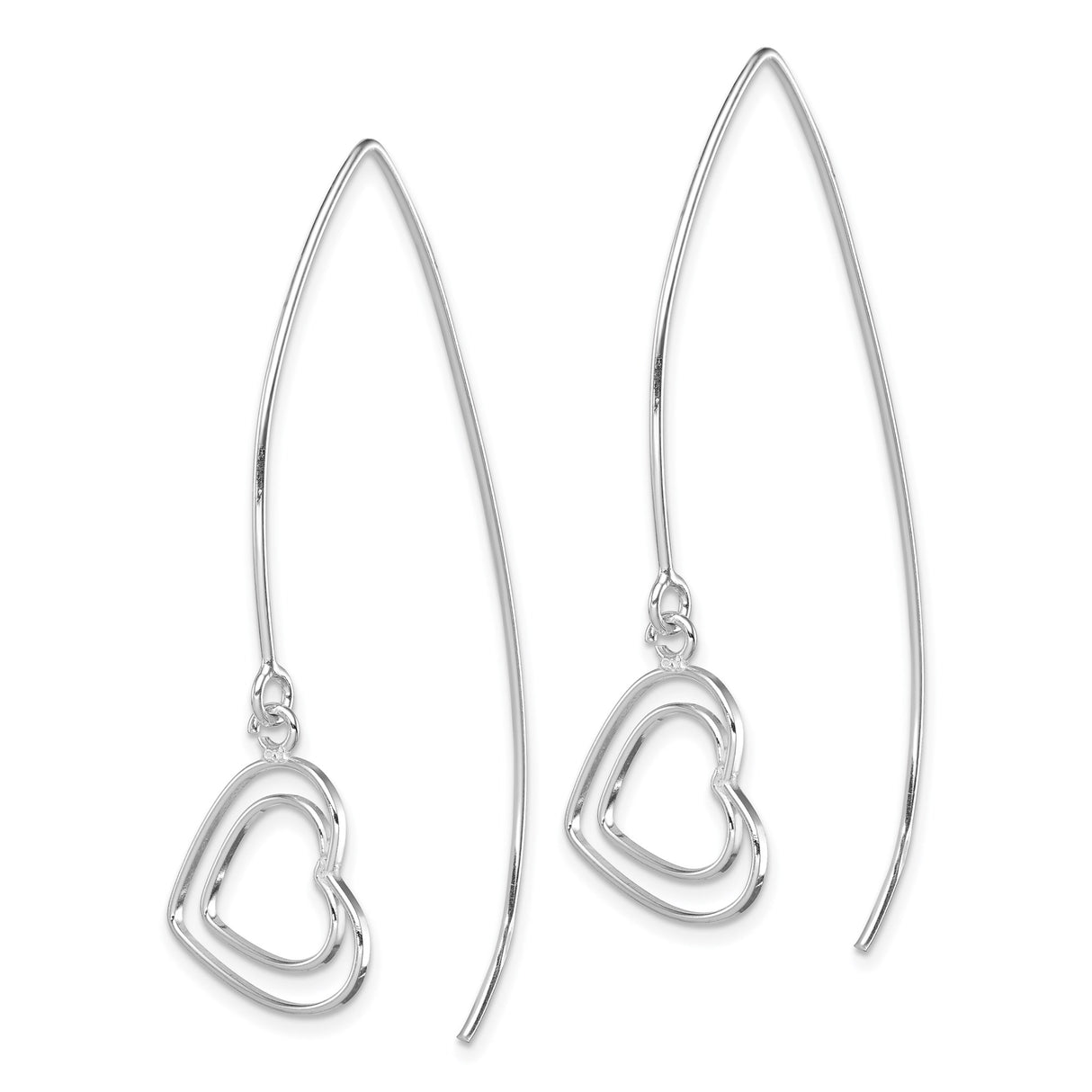 Sterling Silver Threader Earrings with Open Double Heart Charms, Minimalist Romantic Style