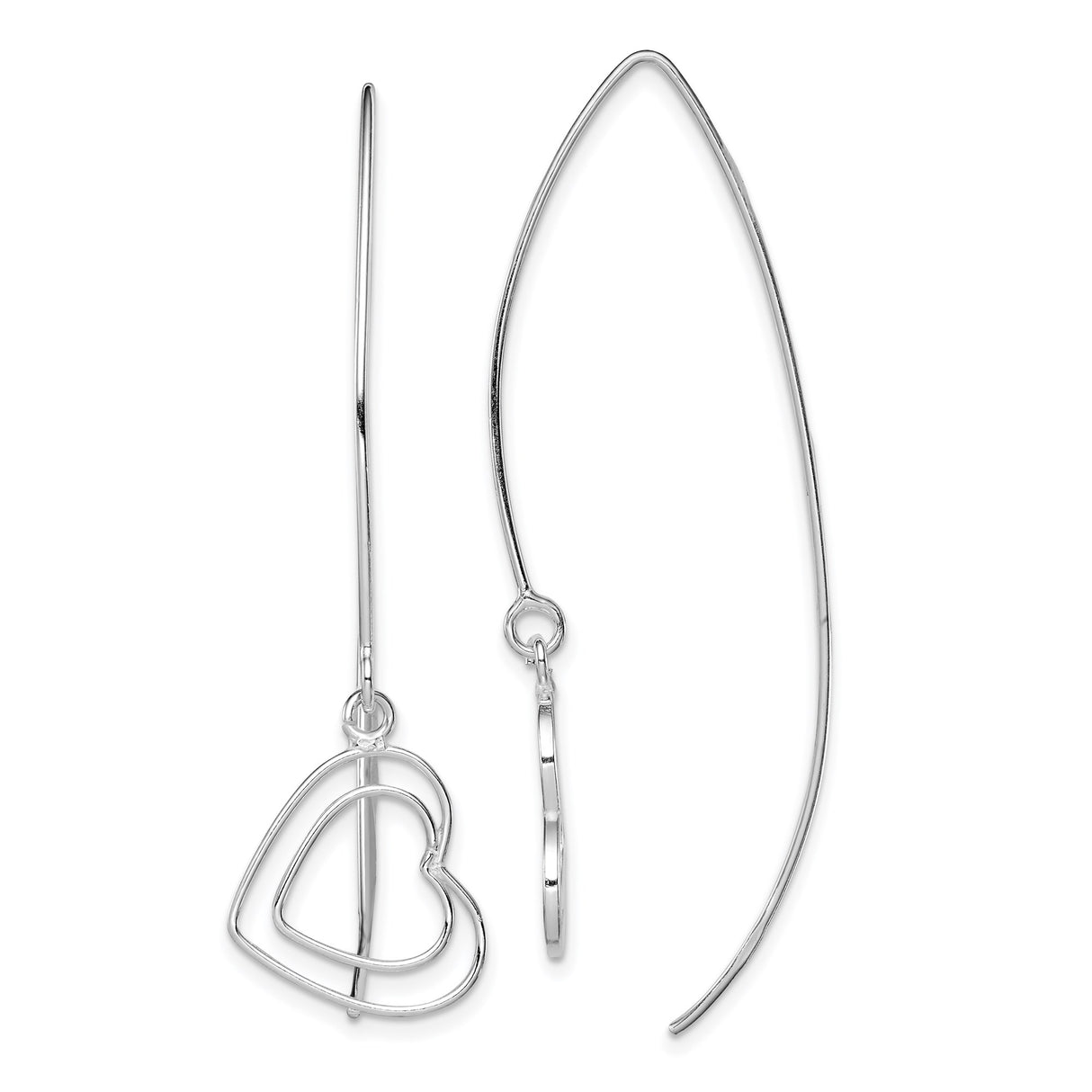Sterling Silver Threader Earrings with Open Double Heart Charms, Minimalist Romantic Style